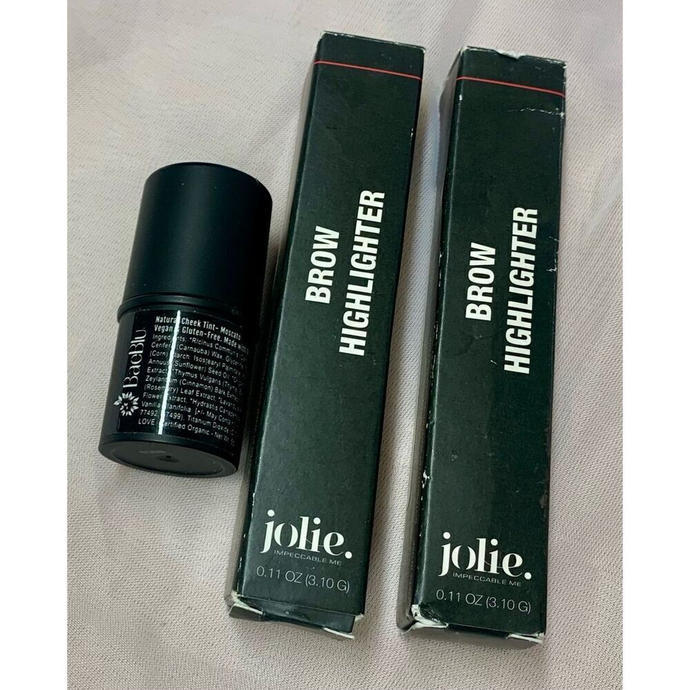 NEW 2 Jolie Brow HIGHLIGHTER STICKS champagne pink & BaeBlu Vegan Cheek Tint mos